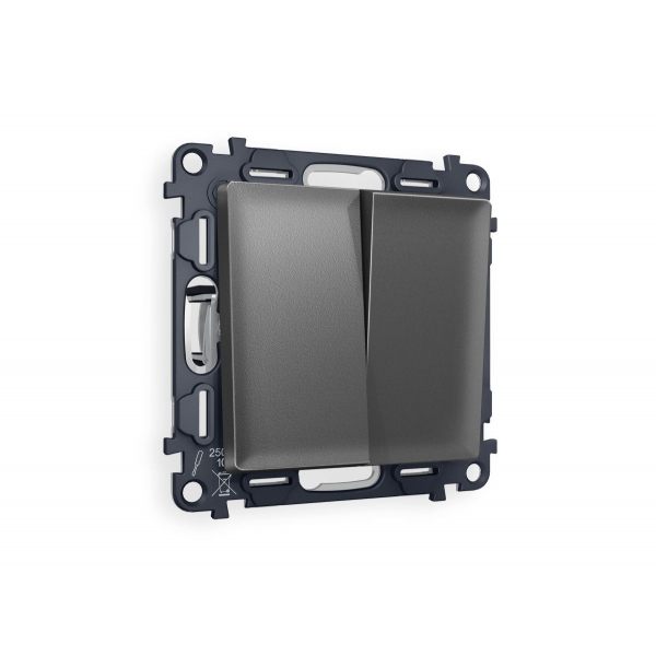 Комплект механизма 2-клавишного перекрестного выключателя 10A-250V Alfa Антрацит серый Quant Ambrella Volt MA653030 (AP6530, VM125)