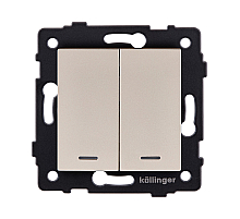 Выключатель 2-клавишный проходной 10А/250В с LED подсветкой, золотой Kollinger REA-S-010GD для Aspekt, Eleganz, Reflex