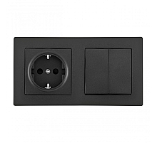 Выключатель двухклавишный с розеткой Arte Milano SET06-2-30-2-40-1 black