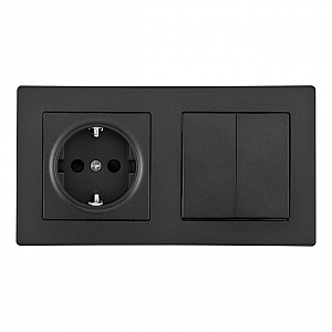 Выключатель двухклавишный с розеткой Arte Milano SET06-2-30-2-40-1 black