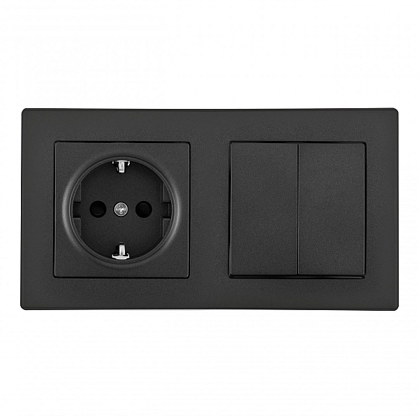 Выключатель двухклавишный с розеткой Arte Milano SET06-2-30-2-40-1 black