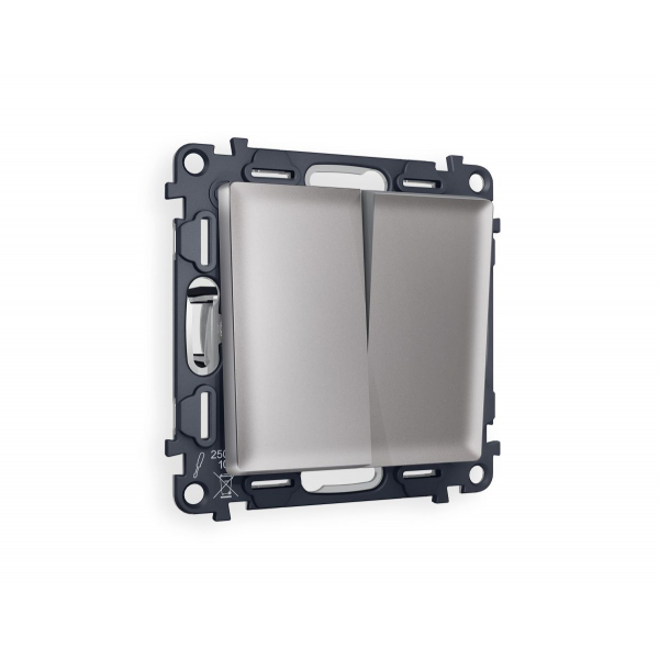 Комплект механизма 2-клавишного перекрестного выключателя 10A-250V Alfa Сталь матовый Quant Ambrella Volt MA503030 (AP5030, VM125)