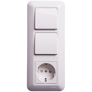 Выключатель 2-клавишный с розеткой Schneider Electric Прима BK2VR-008VK-B