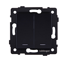 Выключатель кнопочный 2-клавишный 10А/250В с LED подсветкой, черный Kollinger REA-S-014BK для Aspekt, Eleganz, Reflex