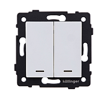 Выключатель кнопочный 2-клавишный 10А/250В с LED подсветкой, белый Kollinger REA-S-014WH для Aspekt, Eleganz, Reflex