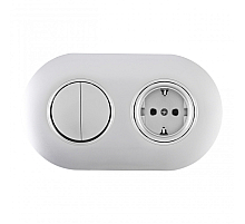 Выключатель круглый двухклавишный с розеткой с/з и шторками Arte Milano SET08-2-40-1-30-2 silver