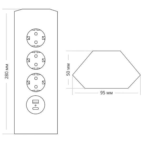 Блок розеток 50F (NEW) (3 секции и 2 USB) Mebax 00-00001588