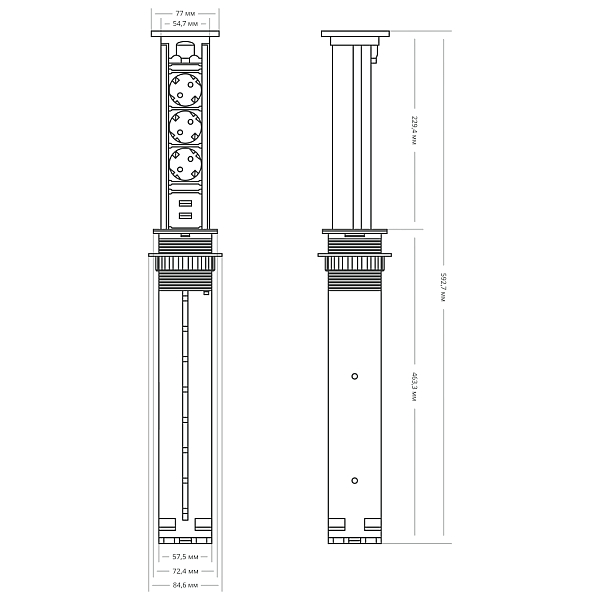 Блок розеток 105J (3 секции и 2 USB) Mebax 00-00000823