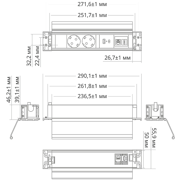 Блок розеток 41P (2 секции, USB + type C + RJ45 + HDMI) Mebax 00-00002595