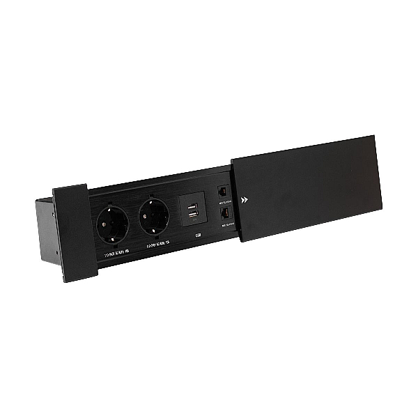 Блок розеток JX (Slide Top) (2 секции RJ-45 + 2 USB с кабелем питания) Mebax 00-00002891