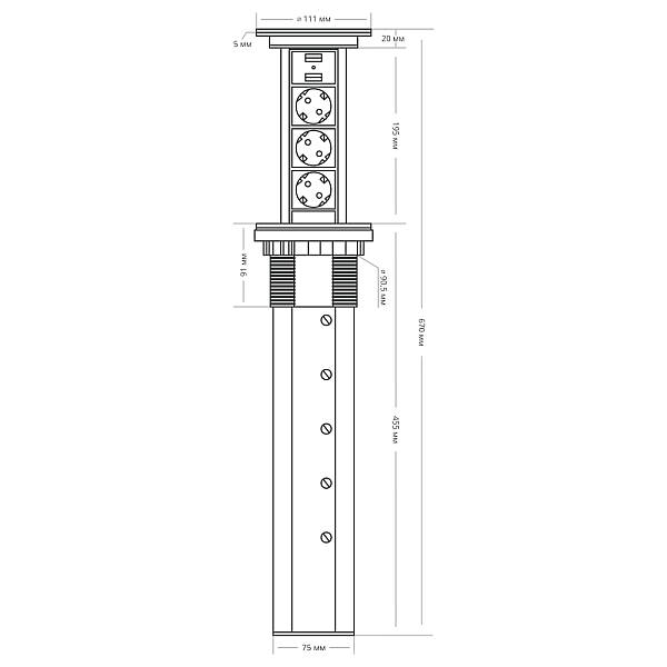 Сенсорный блок розеток LK (3 секции и 2 USB) Mebax 00-00001183