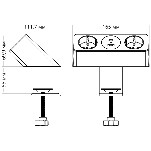 Блок розеток 10A (2 секции, USB и Type C) Mebax 00-00002739