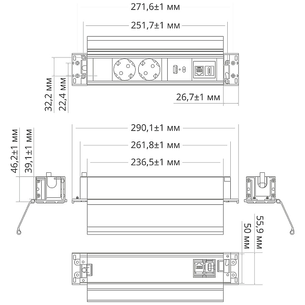 Блок розеток 41T (2 секции, USB + type C + RJ45 + HDMI) Mebax 00-00002594