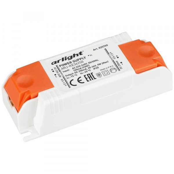 Драйвер Arlight ARJ-KE36250 20-36V 9W IP20 0,25A 025709 Драйвер Arlight ARJ-KE36250 20-36V 9W IP20 0,25A 025709