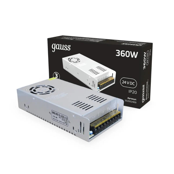 Блок питания Gauss 360W 24V IP20 202002400 Блок питания Gauss 360W 24V IP20 202002400