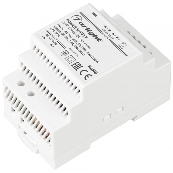 Блок питания Arlight ARV-DR60-24 24V 60W IP20 2,5A 031086 Блок питания Arlight ARV-DR60-24 24V 60W IP20 2,5A 031086