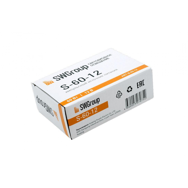 Блок питания SWG 12V 60W IP20 5A S-60-12 000142 Блок питания SWG 12V 60W IP20 5A S-60-12 000142