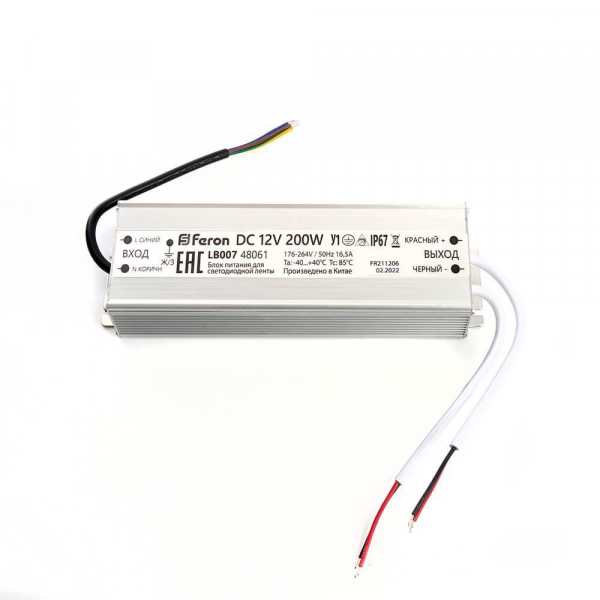 Блок питания для светодиодной ленты Feron LB007 12V 200W IP67 16,5A 48061 Блок питания для светодиодной ленты Feron LB007 12V 200W IP67 16,5A 48061