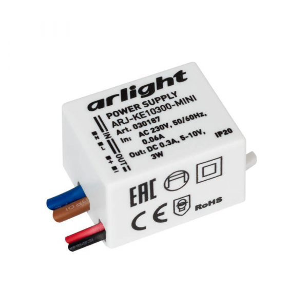 Драйвер Arlight ARJ-KE10300-Mini 5-10V 3W IP20 0,3A 030187 Драйвер Arlight ARJ-KE10300-Mini 5-10V 3W IP20 0,3A 030187
