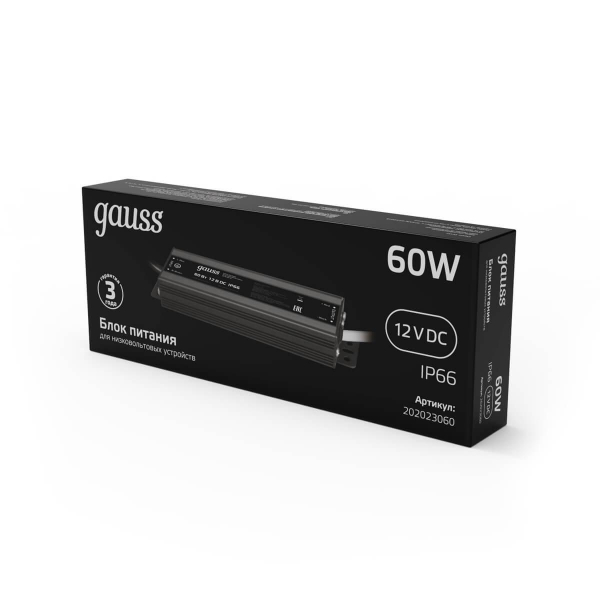 Блок питания Gauss 12V 60W IP66 8A 202023060 Блок питания Gauss 12V 60W IP66 8A 202023060
