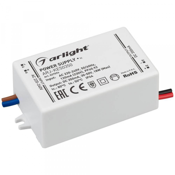 Драйвер Arlight ARJ-KE50350 30-50V 18W IP44 0,35A 027594 Драйвер Arlight ARJ-KE50350 30-50V 18W IP44 0,35A 027594