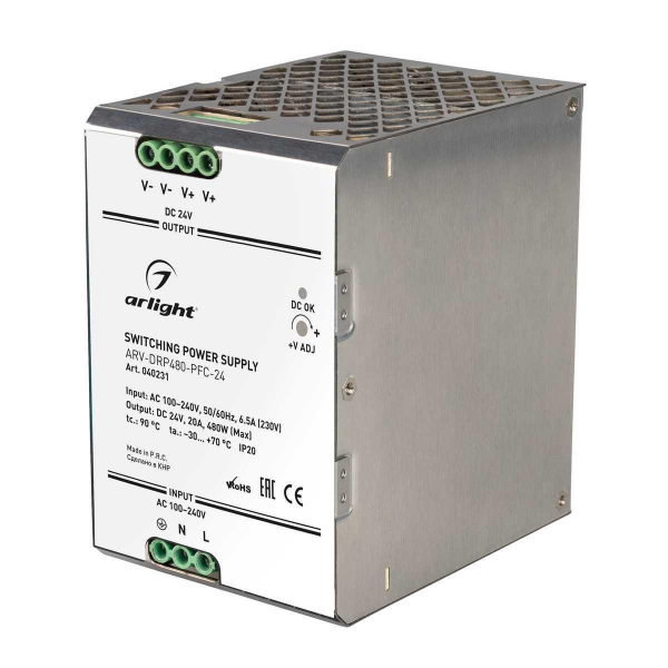 Блок питания Arlight ARV-DRP480-PFC-24 24V 480W IP20 20A 040231 Блок питания Arlight ARV-DRP480-PFC-24 24V 480W IP20 20A 040231