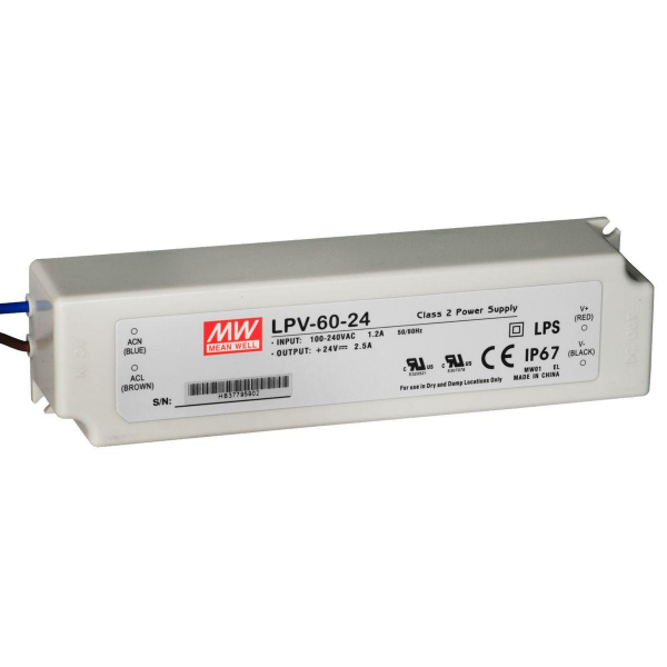 Блок питания Mean Well, герметичный, LPV-60-24, в пластиковом корпусе LPV-60-24