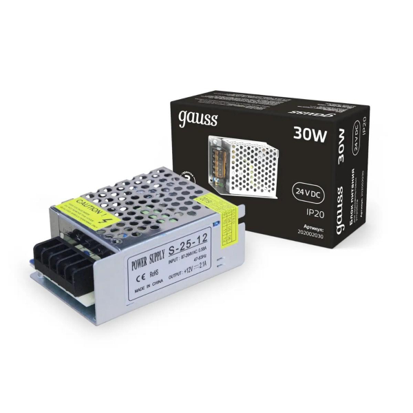 Блок питания Gauss 30W 24V IP20 202002030 Блок питания Gauss 30W 24V IP20 202002030