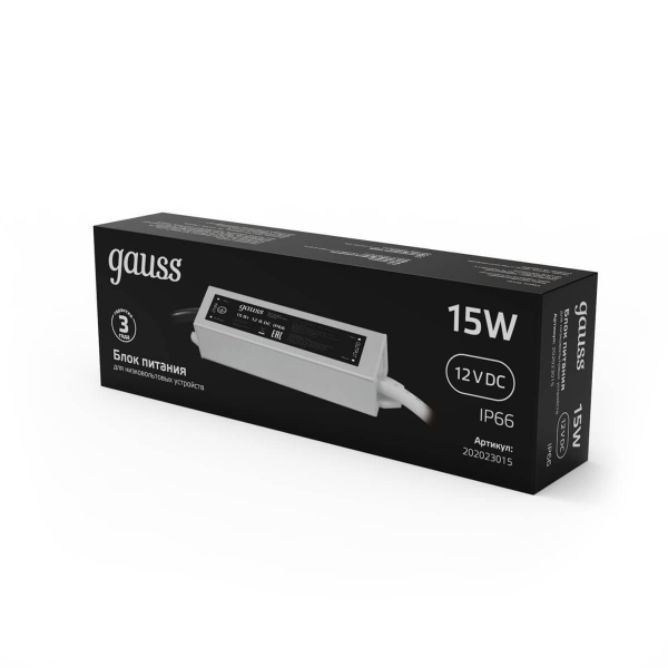 Блок питания Gauss 12V 15W IP66 2A 202023015 Блок питания Gauss 12V 15W IP66 2A 202023015