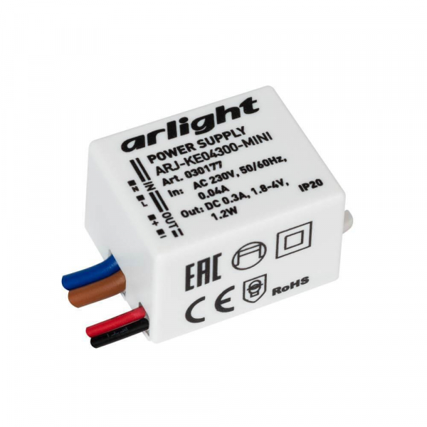 Драйвер Arlight ARJ-KE04300-Mini 1,8-4V 1,2W IP20 0,3A 030177 Драйвер Arlight ARJ-KE04300-Mini 1,8-4V 1,2W IP20 0,3A 030177