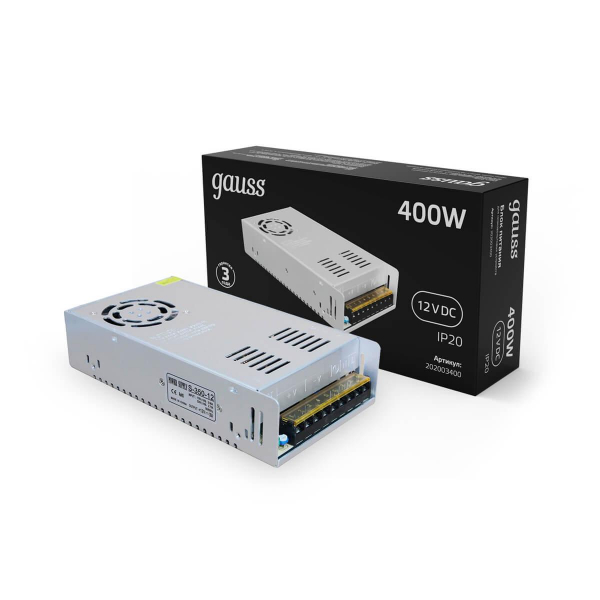 Блок питания Gauss Led Strip PS 12V 400W IP20 40A 202003400 Блок питания Gauss Led Strip PS 12V 400W IP20 40A 202003400