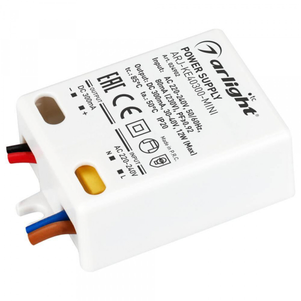 Драйвер Arlight ARJ-KE40300-Mini 30-40V 12W IP20 0,3A 024902 Драйвер Arlight ARJ-KE40300-Mini 30-40V 12W IP20 0,3A 024902