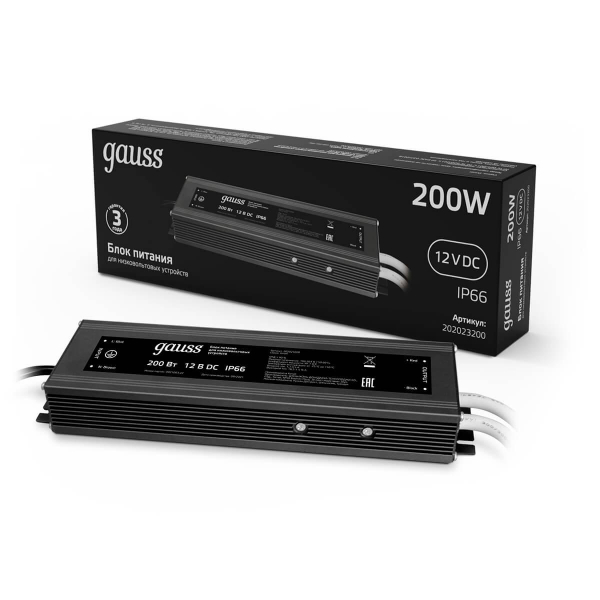 Блок питания Gauss 12V 200W IP66 20A 202023200 Блок питания Gauss 12V 200W IP66 20A 202023200
