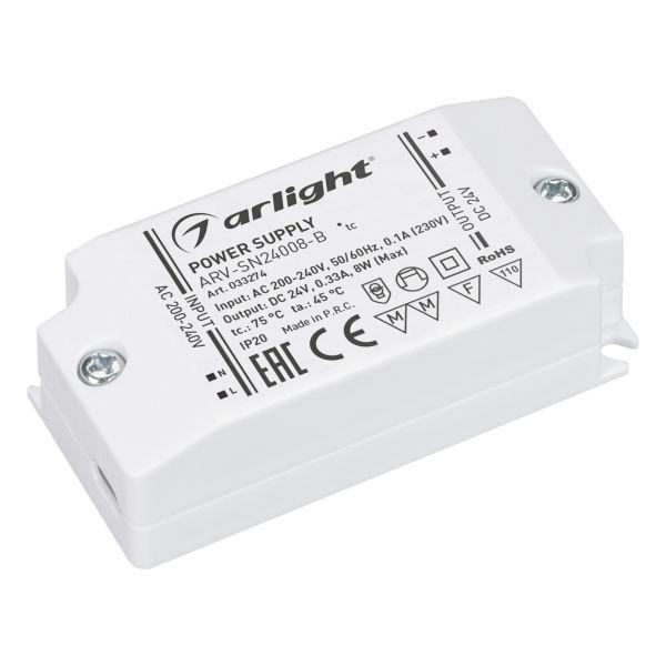 Блок питания Arlight ARV-SN24008-B 24V 8W IP20 0,33A 033274 Блок питания Arlight ARV-SN24008-B 24V 8W IP20 0,33A 033274