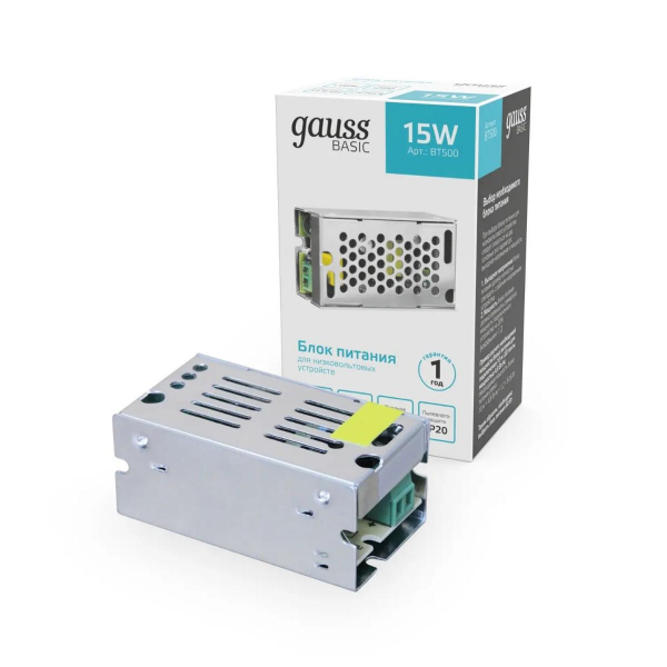 Блок питания Gauss 15W 12V IP20 BT500 Блок питания Gauss 15W 12V IP20 BT500