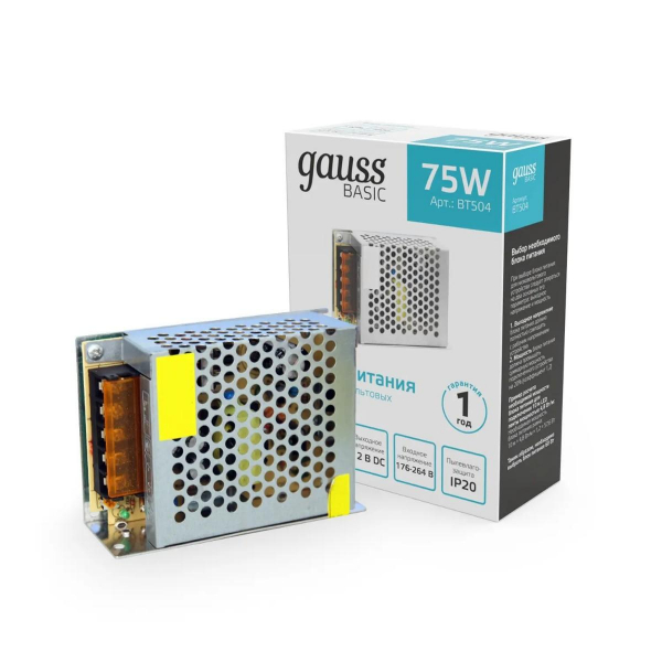 Блок питания Gauss 75W 12V IP20 BT504 Блок питания Gauss 75W 12V IP20 BT504