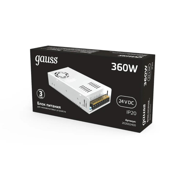 Блок питания Gauss 360W 24V IP20 202002400 Блок питания Gauss 360W 24V IP20 202002400