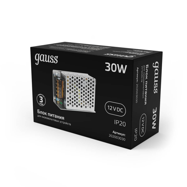 Блок питания Gauss Led Strip PS 12V 30W IP20 4A 202003030 Блок питания Gauss Led Strip PS 12V 30W IP20 4A 202003030