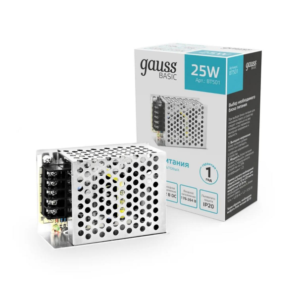 Блок питания Gauss 25W 12V IP20 BT501 Блок питания Gauss 25W 12V IP20 BT501