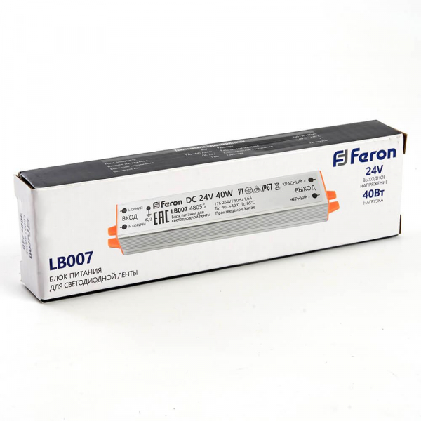 Блок питания для светодиодной ленты Feron LB007 12V 40W IP67 1,6A 48055 Блок питания для светодиодной ленты Feron LB007 12V 40W IP67 1,6A 48055