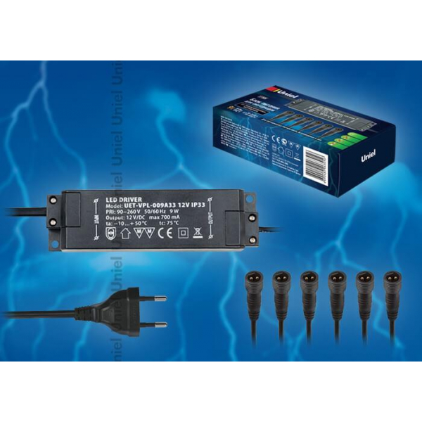Блок питания для светодиодов Uniel 12V 9W IP33 0,7A UET-VPL-009А33 08939 Блок питания для светодиодов Uniel 12V 9W IP33 0,7A UET-VPL-009А33 08939