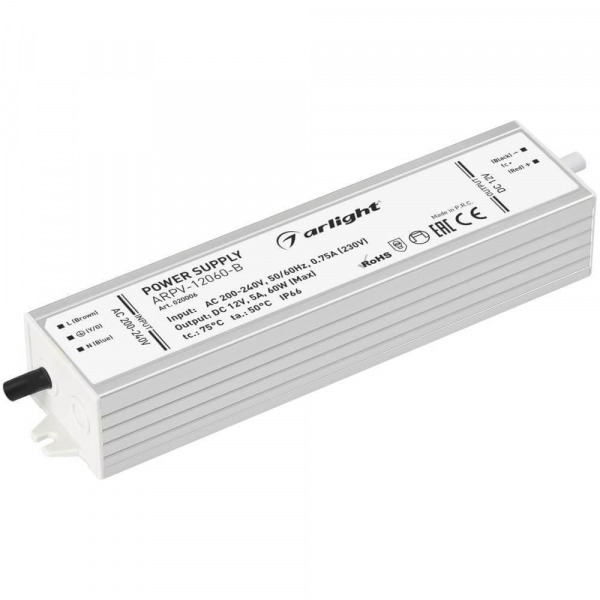 Блок питания Arlight ARPV-60B 12V 60W IP67 5A 020006 Блок питания Arlight ARPV-60B 12V 60W IP67 5A 020006