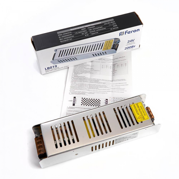 Блок питания для светодиодной ленты Feron 24V 200W IP20 8,3A LB019 48047 Блок питания для светодиодной ленты Feron 24V 200W IP20 8,3A LB019 48047