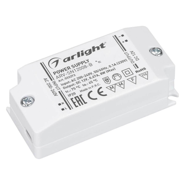 Блок питания Arlight ARV-SN12008-B 12V 8W IP20 033273 Блок питания Arlight ARV-SN12008-B 12V 8W IP20 033273