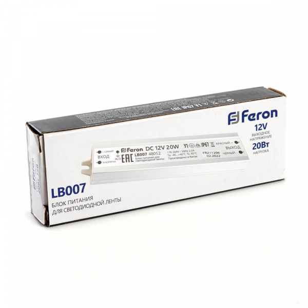 Блок питания для светодиодной ленты Feron LB007 12V 20W IP67 1,6A 48052 Блок питания для светодиодной ленты Feron LB007 12V 20W IP67 1,6A 48052