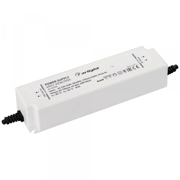 Драйвер Arlight ARPJ-KE86700A 63-86V 60W IP65 0,7A 021902 Драйвер Arlight ARPJ-KE86700A 63-86V 60W IP65 0,7A 021902
