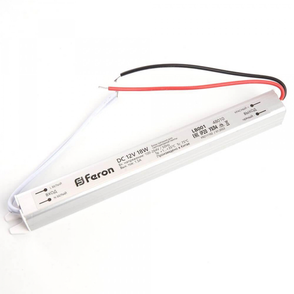 Блок питания для светодиодной ленты Feron LB001 12V 18W IP20 1,5A 48010 Блок питания для светодиодной ленты Feron LB001 12V 18W IP20 1,5A 48010