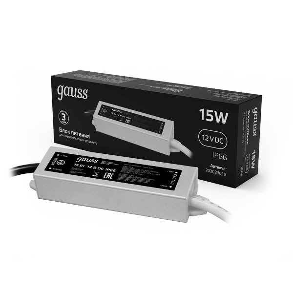 Блок питания Gauss 12V 15W IP66 2A 202023015 Блок питания Gauss 12V 15W IP66 2A 202023015