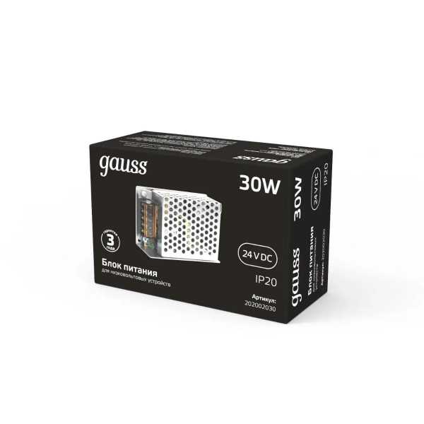 Блок питания Gauss 30W 24V IP20 202002030 Блок питания Gauss 30W 24V IP20 202002030