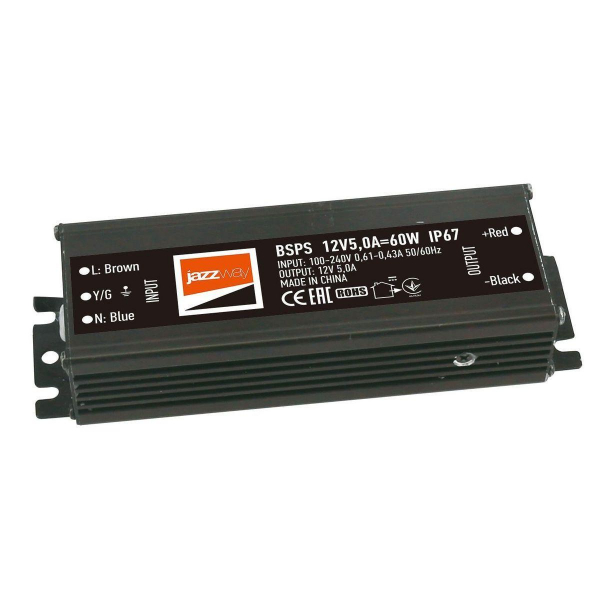 Блок питания Jazzway BSPS 12V 60W IP67 5A 3329273A Блок питания Jazzway BSPS 12V 60W IP67 5A 3329273A